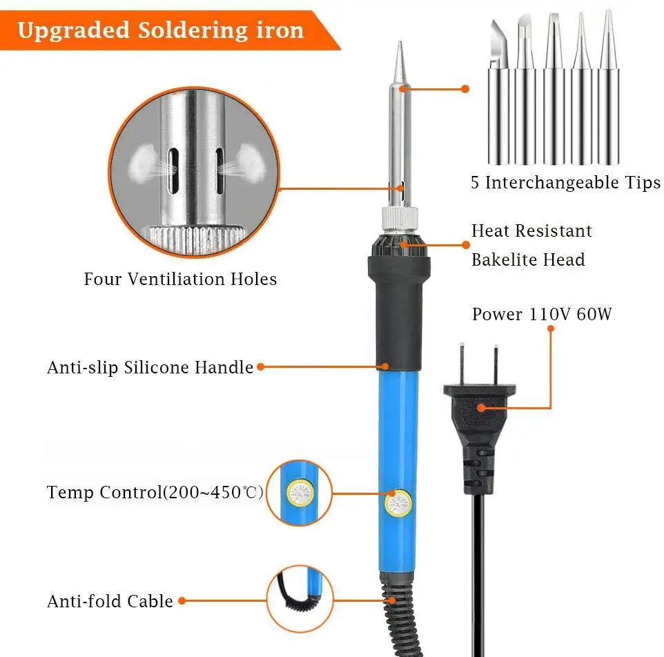 Kit per saldatore elettrico a temperatura 110V 220V 60W kit per saldatore con strumento di saldatura per pompa di desolazione multimetro