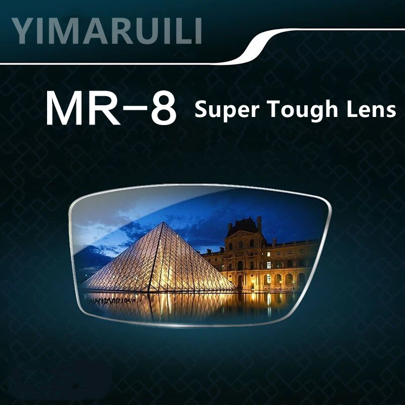 YIMARUILI 1,61/1,67 MR-8/MR-7 Ultra-Tough Lens HD Verschleißfeste Anti-Ultraviolett-Anti-Blaulicht-Linsen für randlose Brillen