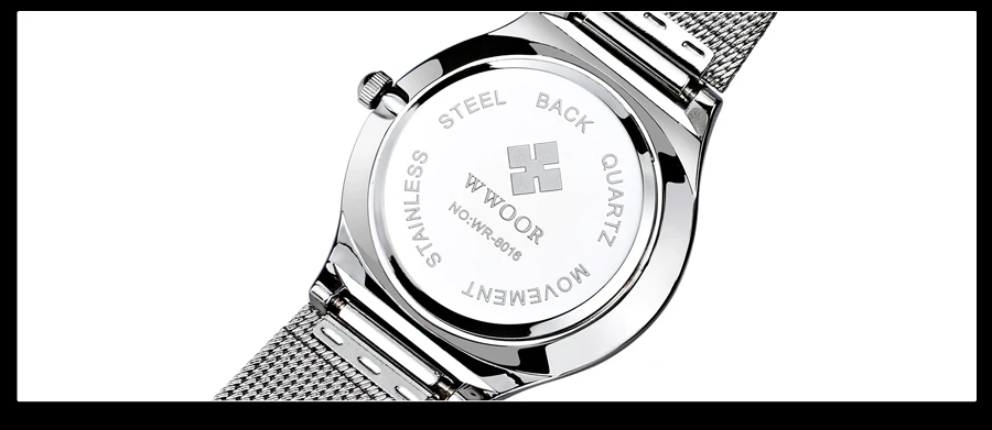 WWOOR Silver Men Watches with Mesh Steel Top Brand Luxury Ultra Thin Quartz Waterproof Date Business Wristwatch Box Montre Homme