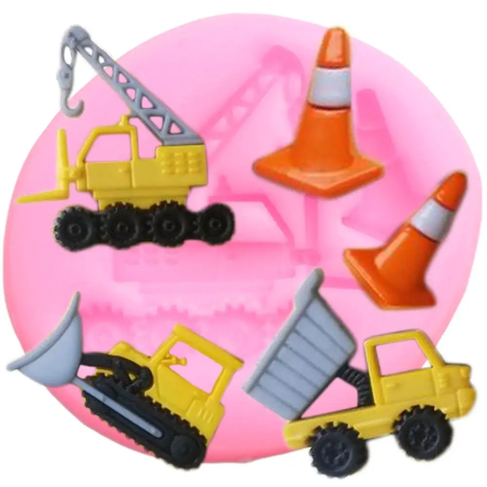 Construction Vehicles Set Silicone Molds Bulldozer Dump Truck Candy Chocolate Moulds Baby Birthday Fondant Cake Decorating Tools