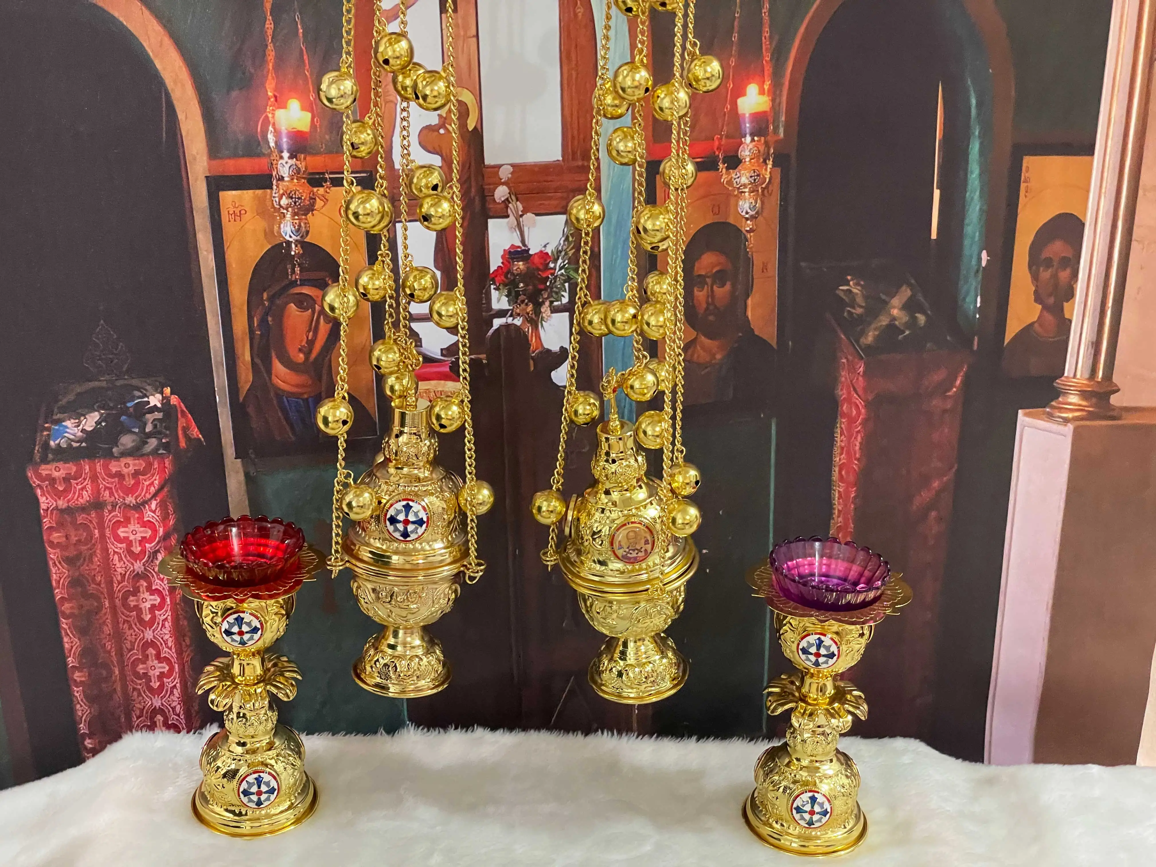 HTISOK Neuer Räucherbrenner Orthodoxe Kirche Messe Liturgisches Räuchergefäß Wandmontage 12 Glocken Vergoldung religiöse Rosenkränze – Detail 3