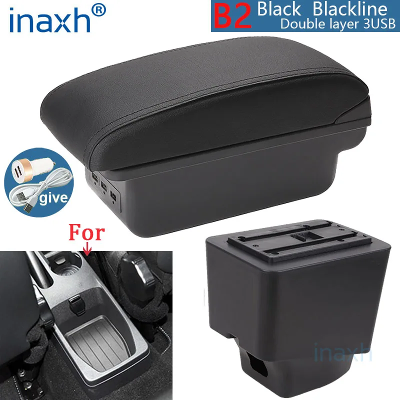 Accoudoir Central Renault Captur/Kaptur 2013-2017 – Boîte De Rangement Double Couche + 3 Ports USB – Cuir PU Noir Surpiqûres