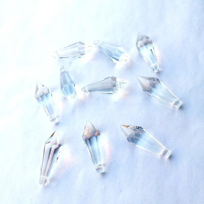 100pcs 35mm Transparent U-icicle Drops Crystal Chandelier Lighting Prisms (Free Ring) Wedding Accessories Cake Topper Decoration