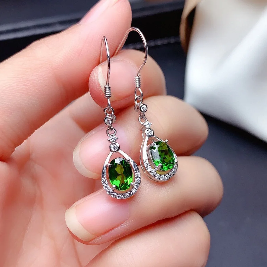 

Vintage Hoop Earrings Female Green Stone Sterling Silver 925 Earrings for Women Big Emerald Earrings Mother's Day luxury Gift