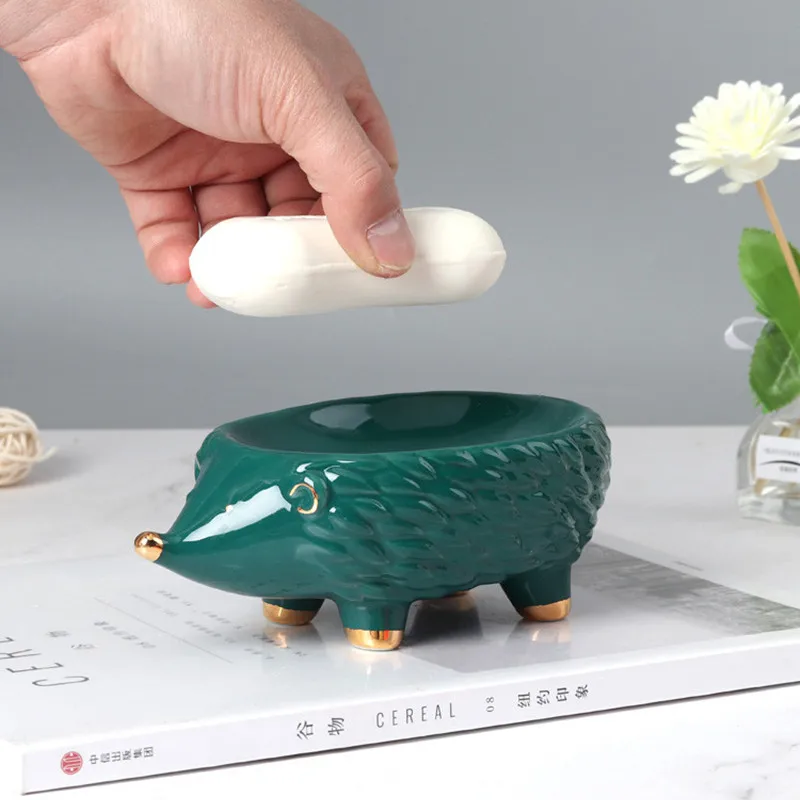 

Bathroom Hedgehog Soap Holder Artistry Ceramic Soap Dish Holder Soap Tray Household Restroom Storage Shelf Bathroom Accessories