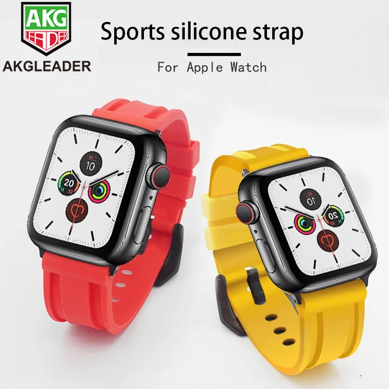 AKGLEADER For Apple Watch Series 7 6 5 4 44mm 45mm Sport Simple Solicone Watch Band Strap iwatch  3 2 1 41mm 38mm Watchbands