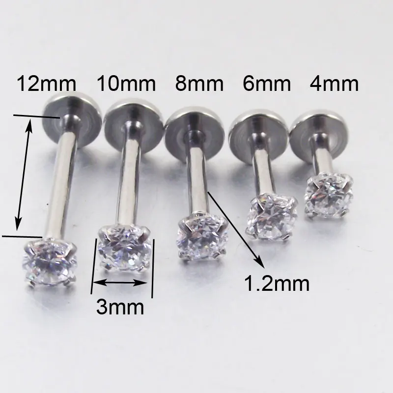 1 Piece 16G 4mm Stainless Steel Internally Threaded Prong Gem Labret Lip piercing Zircon labret ring Tragus Earring Body Jewelry