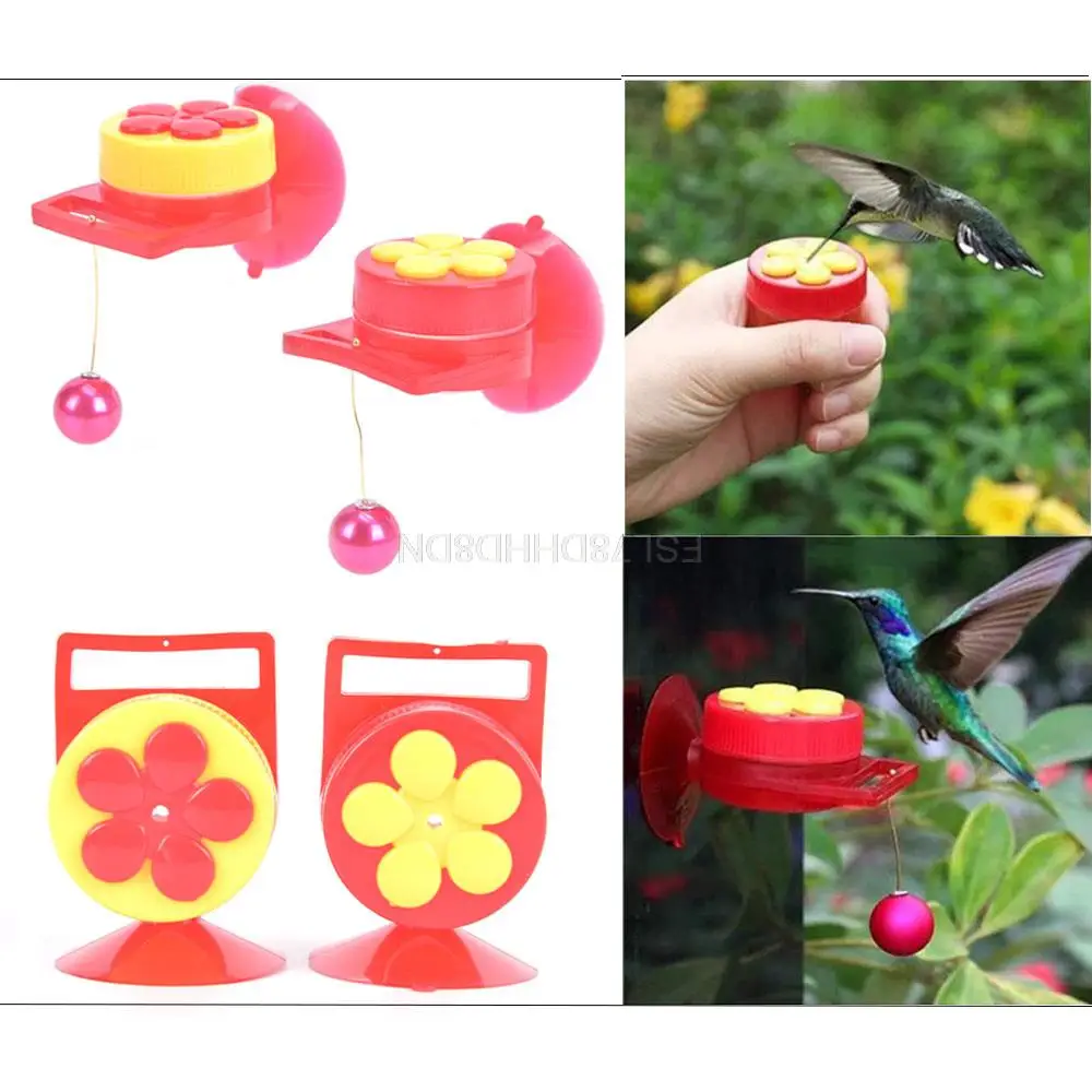 Alimentador de colibrí con forma de flores, bebedero de plástico para semillas y agua, ventosa para ventana al aire libre, alimentador de aves