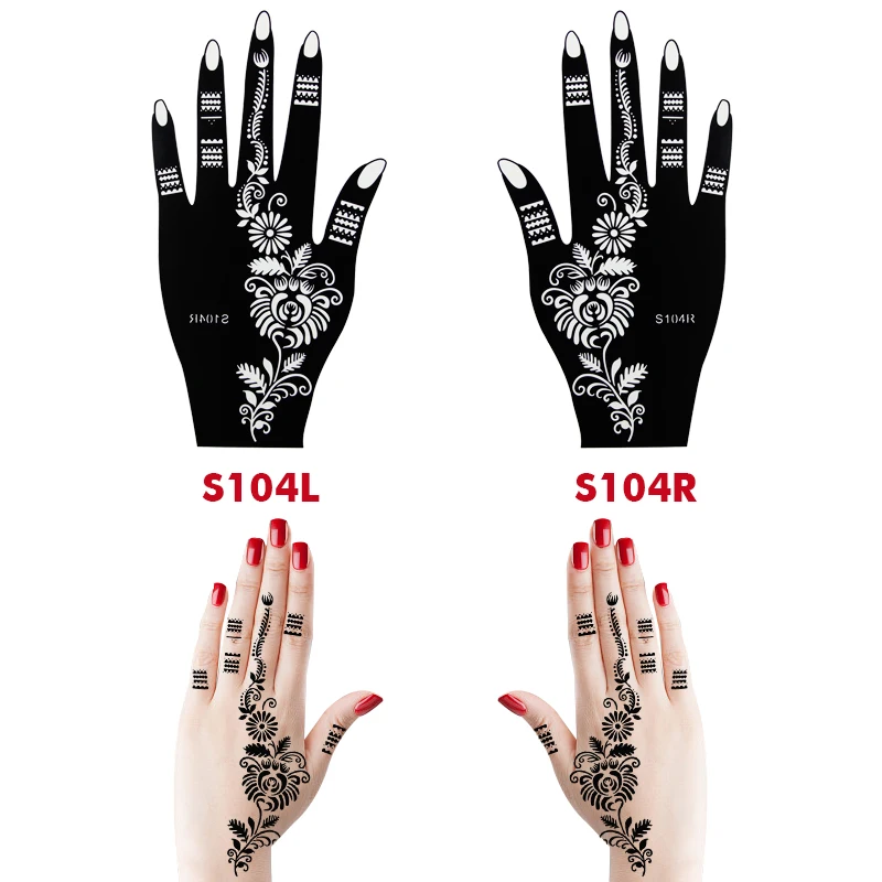 10PCS Self-Adhesive Reusable Henna Tattoo Stencils,Mehndi Indian Temporary Hand Tattoos For Body Art Painting 5 Pairs