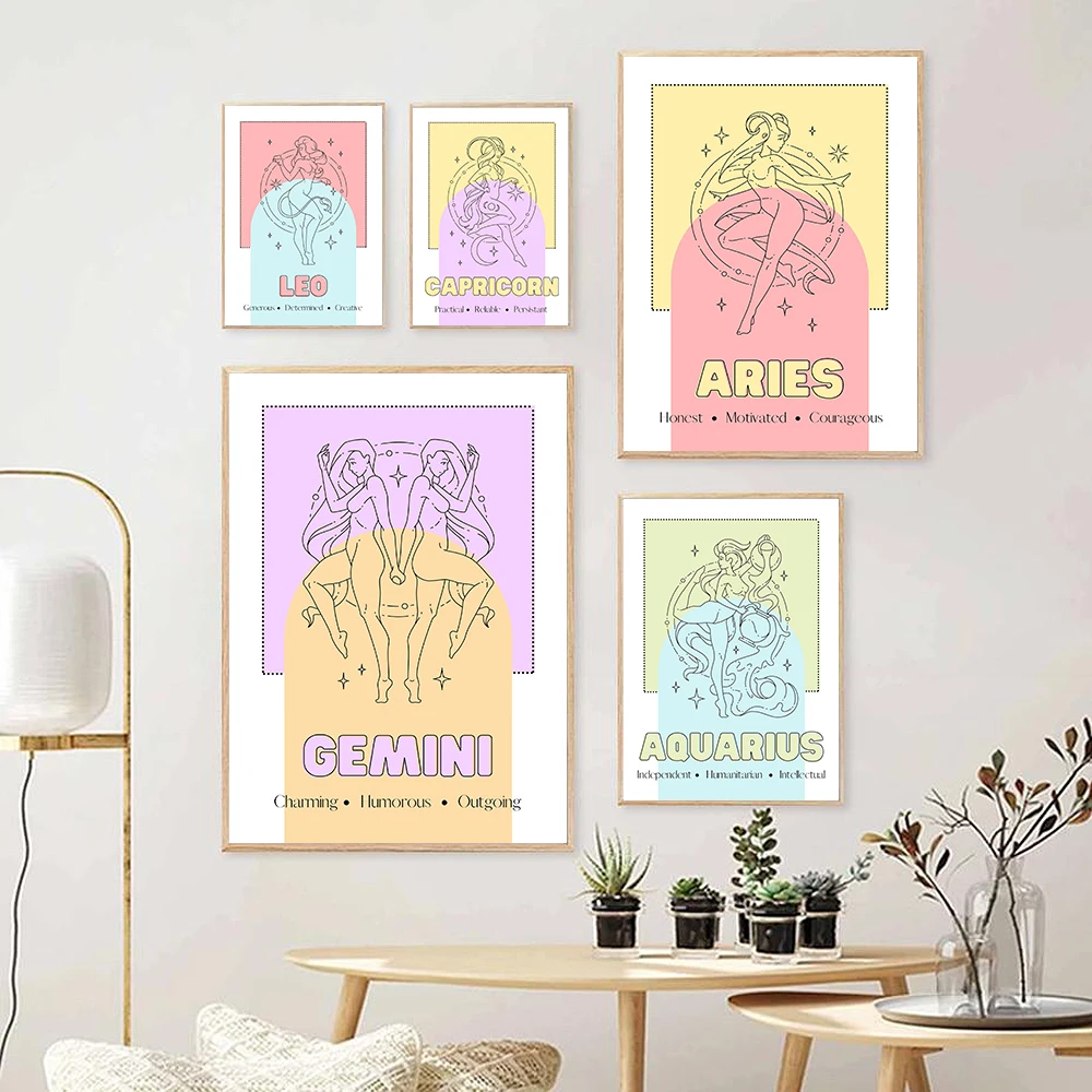 Constellation Nursery Colourful Wall Art Canvas Poster Print Astrology Boho Cancer Zodiac Painting Star Sign Room Decor Pictures