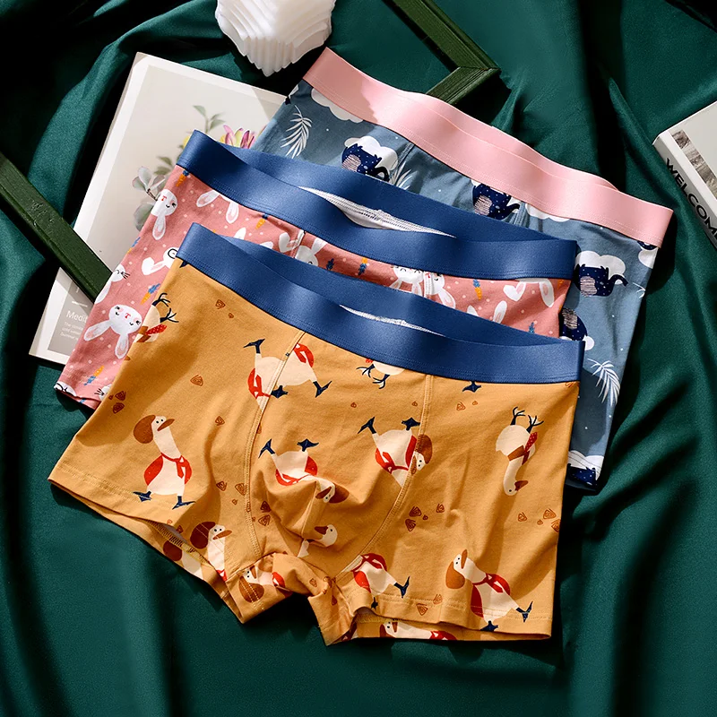 Gentle.Bear 2021 New fashion couple cartoon printing sexy middle waist Antibacterial Women Underwear Elastic Soft Men\'s Panties