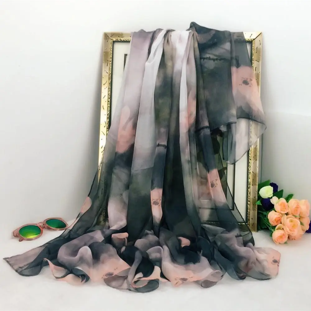 180*145cm Oversize Sunscreen Pareo Beach wrap Shawl Summer Chiffon Flower Silk Scarf Women bandanna lady foulard female muffler