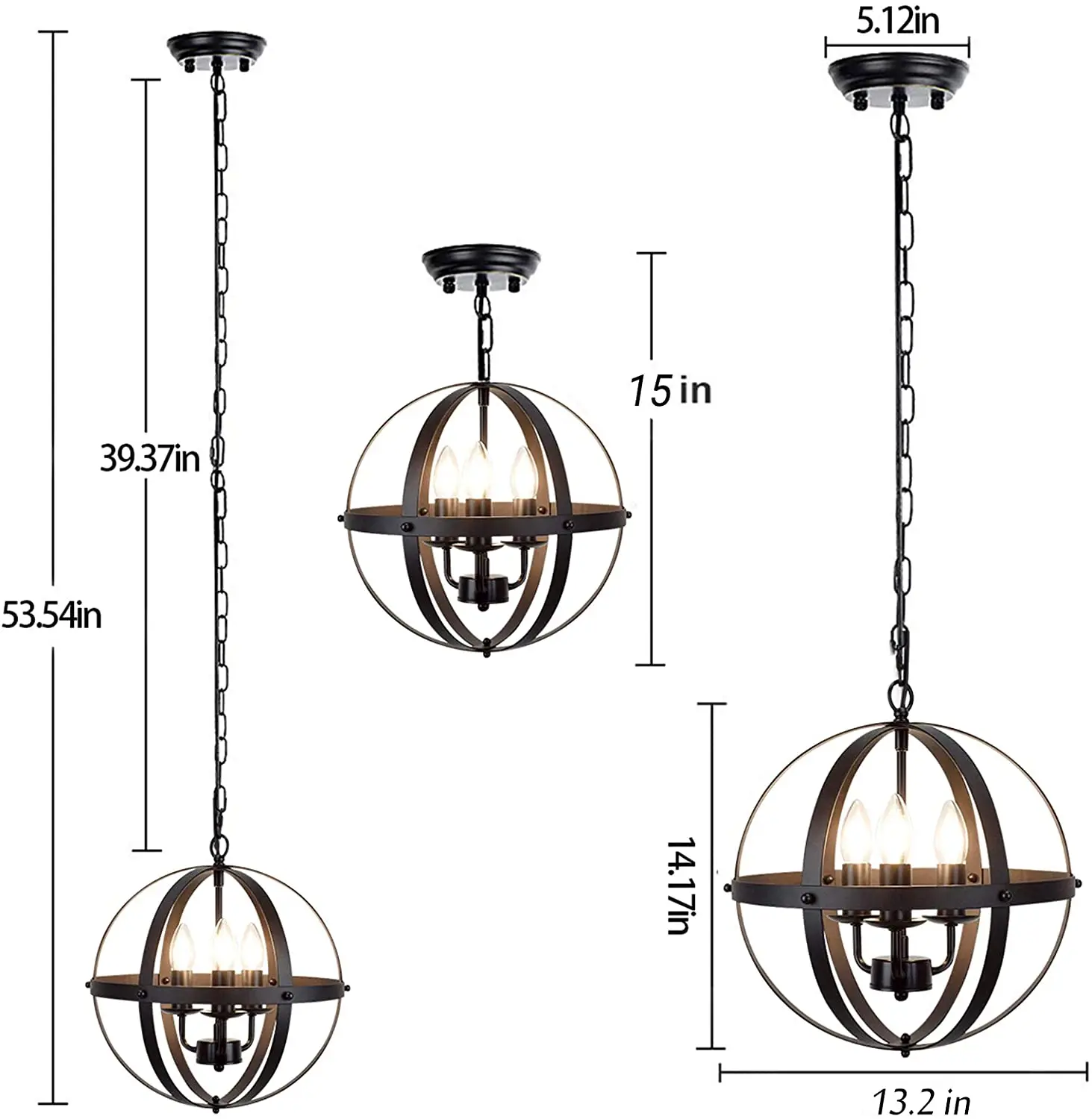 Ganeed wisiorek światło wewnętrzne kreatywny Metal okrągły Vintage wiszące lampy Retro żyrandol sferyczny łańcuch oprawa chrom-c