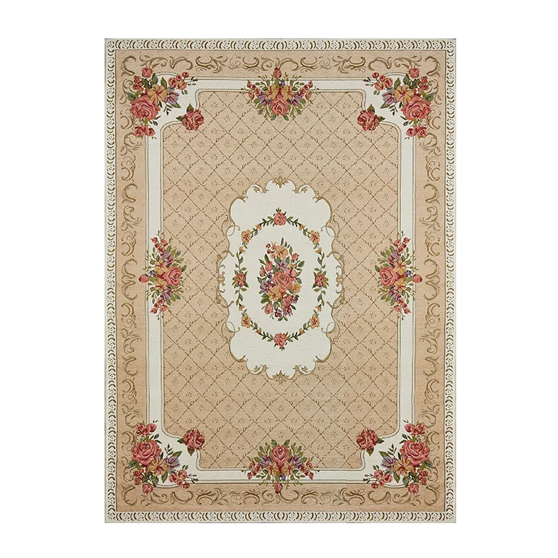 Light Green Classic Europe Style Living Room Carpet Woven Jacquard Rug Study Sofa Non-slip Floor Mat Flower Carpets for Bedroom