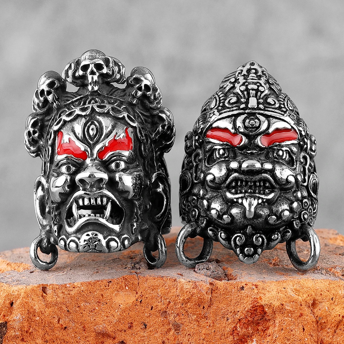 Tibetan Buddhism Raksha Buddha Stainless Steel Mens Rings Punk Amulet for Male Boyfriend Biker Jewelry Creativity Gift Wholesale