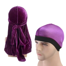 Gorro de terciopelo Durag para hombre y mujer, gorro de cúpula sedosa, Bandana estampada, gorro para dormir, 2 piezas