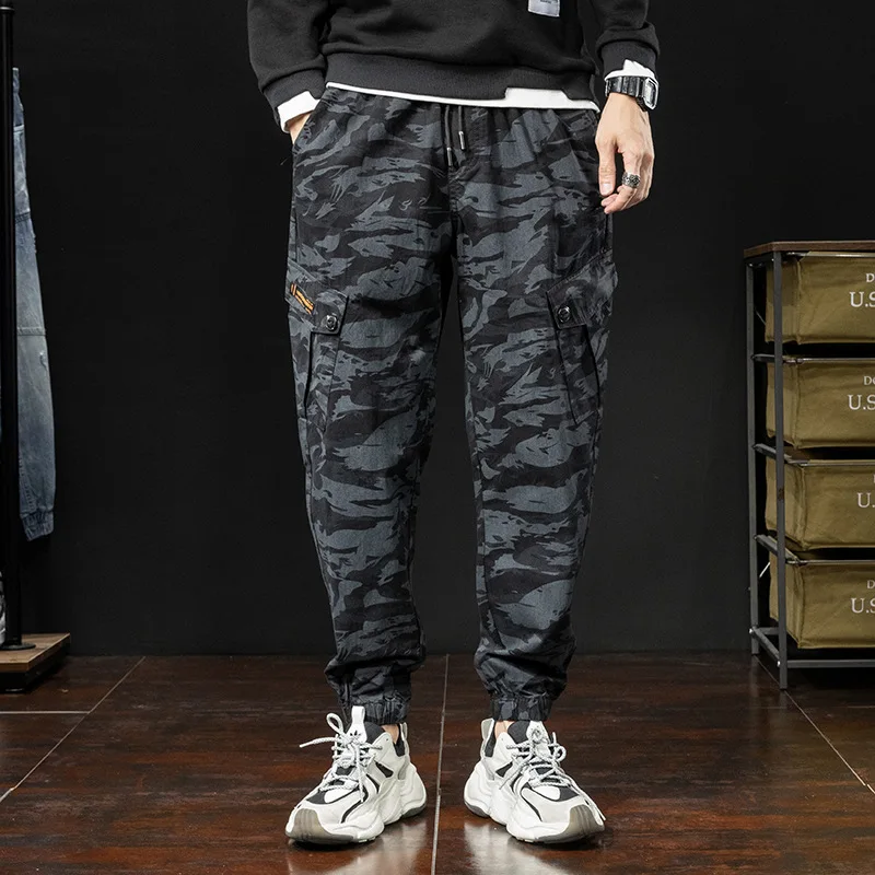 

New Brand Mens Camouflage Black Denim Pants Autumn Washed Jeans Street Style Elastic Waist Comfortable Trend Elasticity Trousers