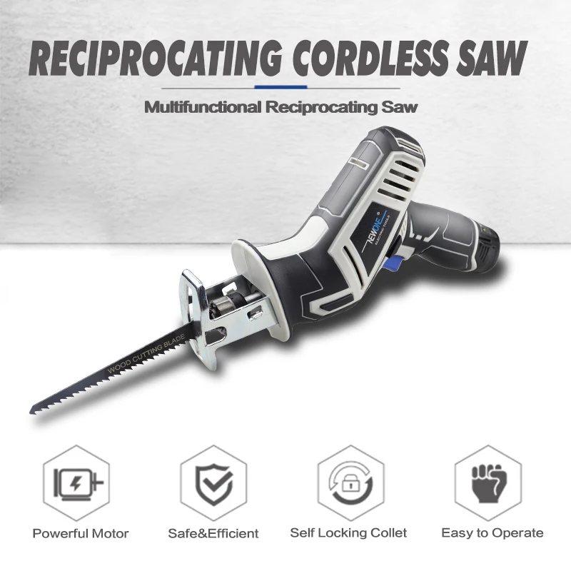 NEWONE 12V 2.0Ah Reciprocating Cordless Saw Compatible With 12V Bosch Tools Stepless Speed 14.5mm Stroke Self Locking Collet