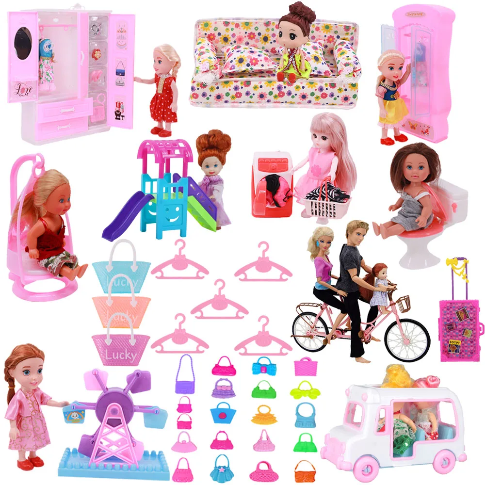 Mix Cute Doll Furniture Pretend Play Toy Hangers Sofa Slider Wardrobe for Barbies Doll for Kelly Dollhouse Accessories Girl Toy