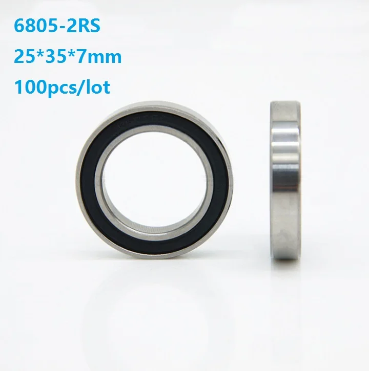 

100pcs/lot 6805-2RS 6805RS 25*35*7mm Thin wall bearing Double rubber cover deep groove ball bearings 25x35x7 mm