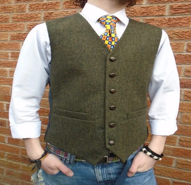 Rustic Wool  Brown Groom vests Wedding Country Tweed slim fit wedding Party for men Attire Groomsmen Vest Prom