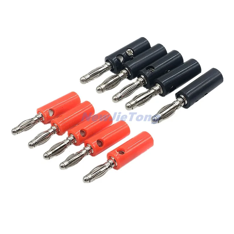 10pcs 4mm Banana Plug Connector Jack Screw-type Banana Head Black Red Nickel-plated Plastic Lantern Plugs