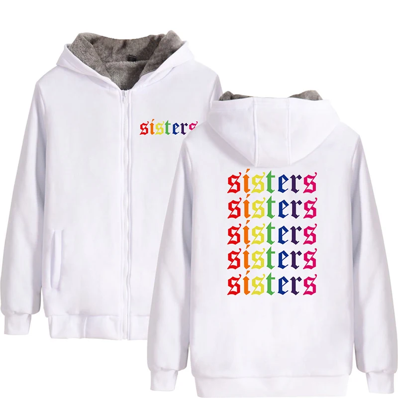 Fashion Sisters Sports Hip Hop Hoodie Men Women Zipper Hoodies Jackets Thicker Fleece Long Sleeve Unisex Hooded Sweatshirts Tops