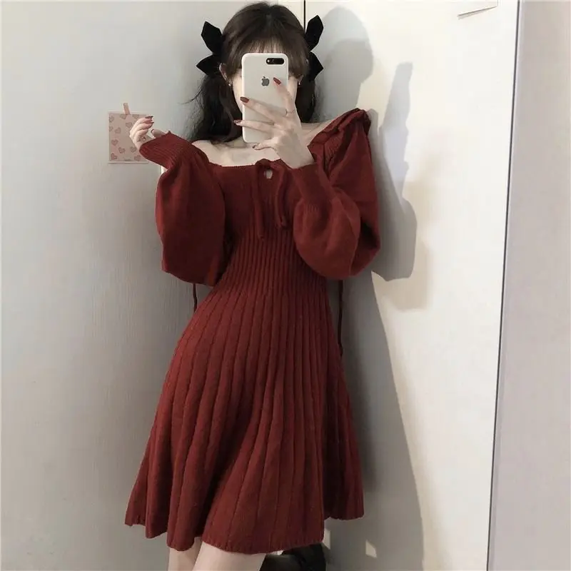 Dolce abito lavorato a maglia donna inverno elegante Mini abito Kawaii femminile stile giapponese abito da festa coreano abiti natalizi donna 2021