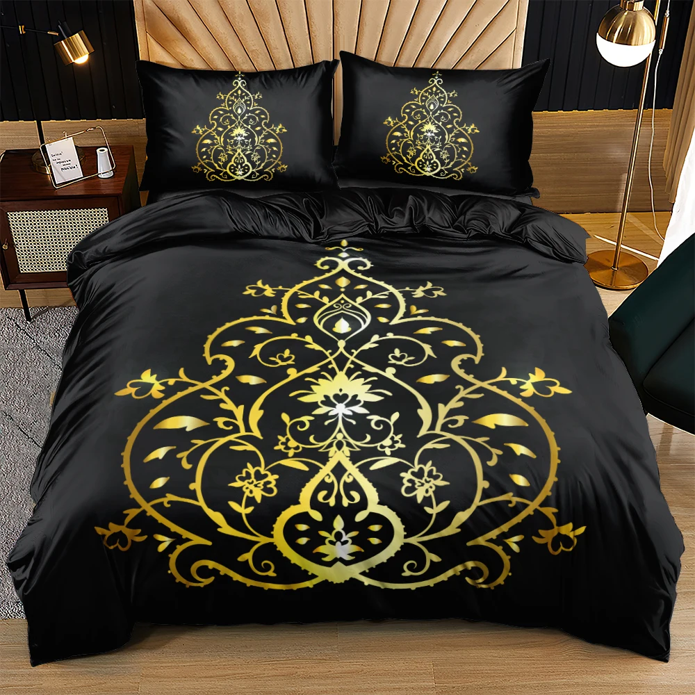 

Bohemian,Indian Retro Floral Bedding Sets King Duvet Cover Set Queen Bed Linens Black Color Quilt/Comforter Covers Bedspreads