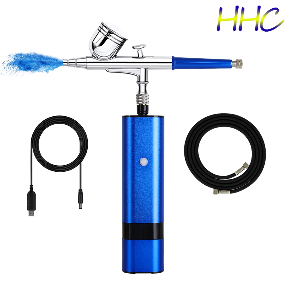 

HHC Newly Designed High Pressure Cordless Airbrush Kit Auto Start Stop Klein Blue Cup Replaceable Spray Gun For Painting Makeup