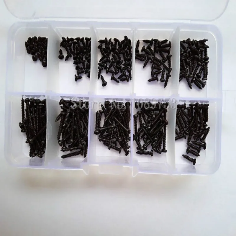 300pcs M2 Phillips Round Head Self Tapping Screw Bolt Assortment Kit Set Black