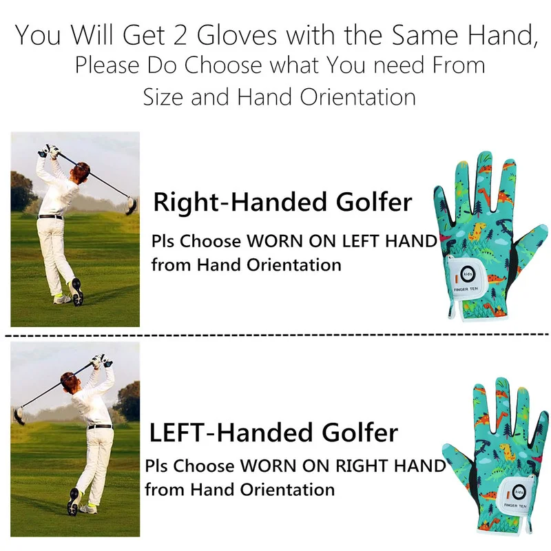 2 Pack/1Pair Comfortable Flexible Golf Gloves Junior Kids Youth Toddler Boys Girls Dura Feel Left Right Hand Drop Shipping