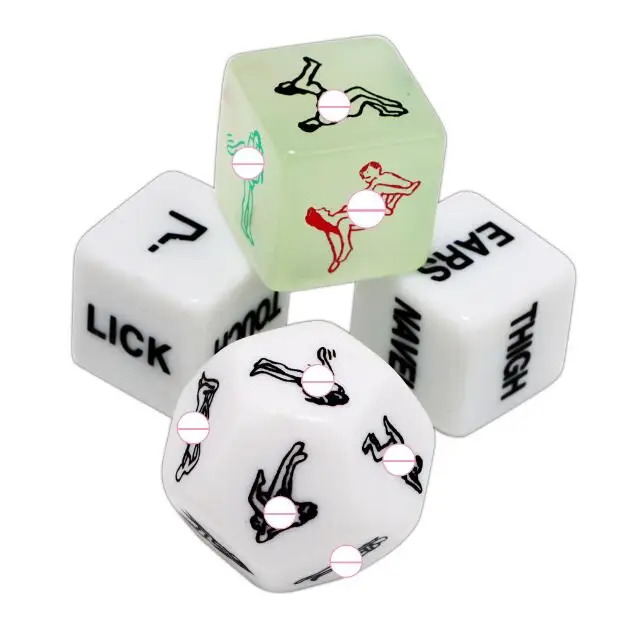 4 PCS Fun Acrylic Dice Love Dice Sex Dice Glow in Dark Erotic Dice with Dice Bag Love Game Toy Couple Gift GYH