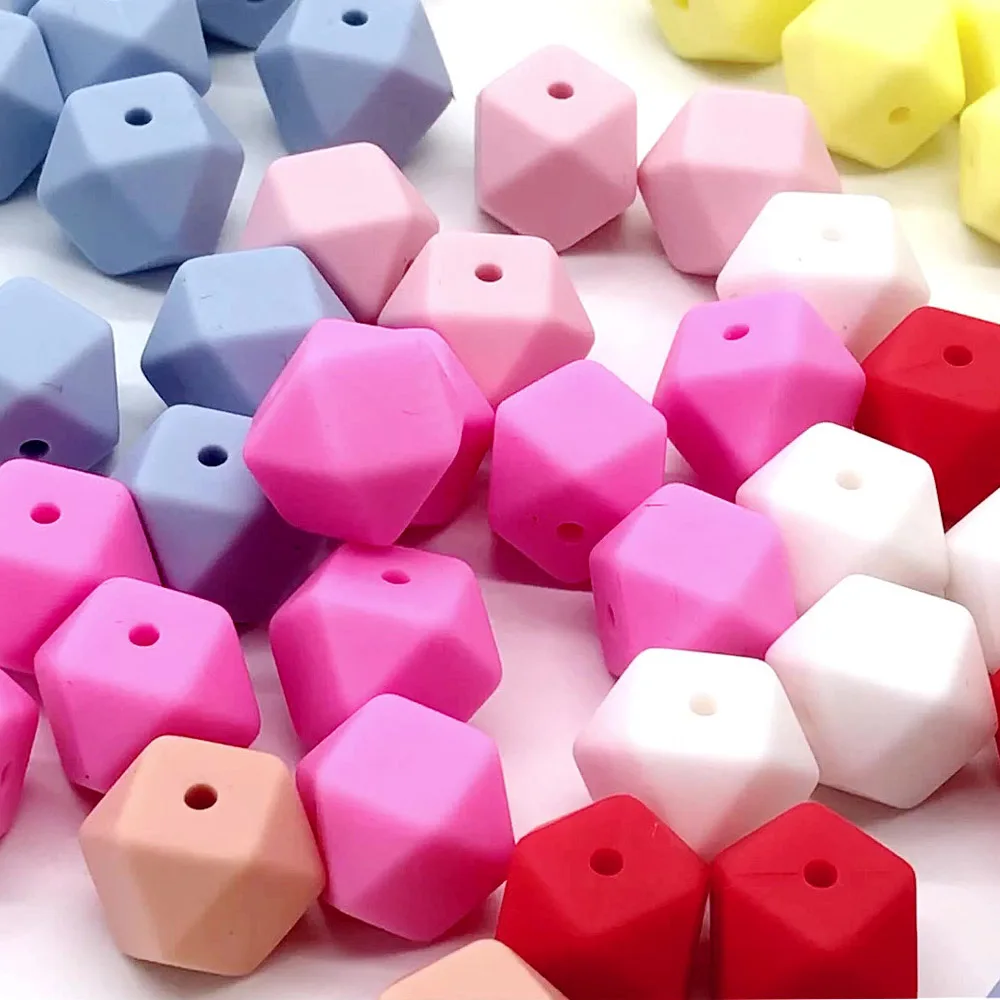 Cute-idea 10pc Silicone Hexagon Teethers Beads 14mm Food Grade Infant Chewable Beads DIY Pacifier Chain Accessories Baby Goods