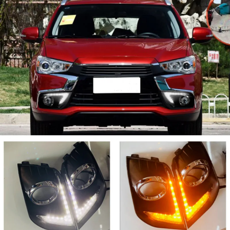 For Mitsubishi Outlander Sport ASX RVR 2016 2017 2018 2019 DRL Fog lamp cover with yellow signal LED Daytime Running Lights