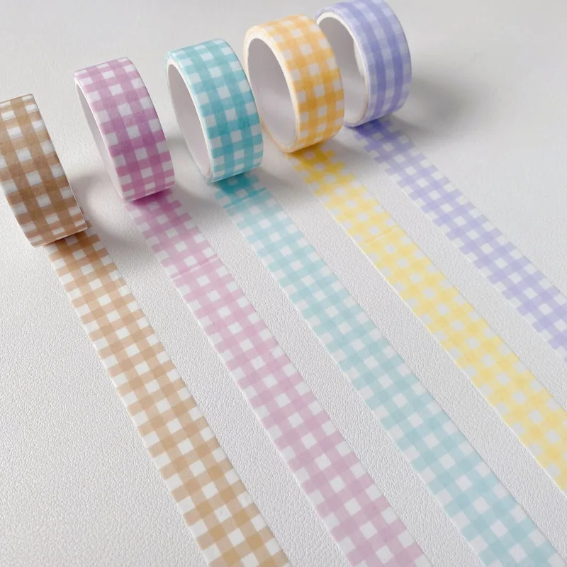 Korean Ins Colored Grid Washi Tape DIY Manual Notebook Mark Collage Sealing Sticker Masking Decorative Tape 3m Kpop Stationery