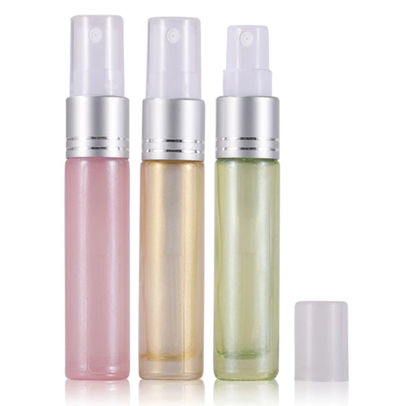 100pcs/lot 10ML Empty perfume bottles glsss spray bottle Pearl color Vial sample bottle silver cap