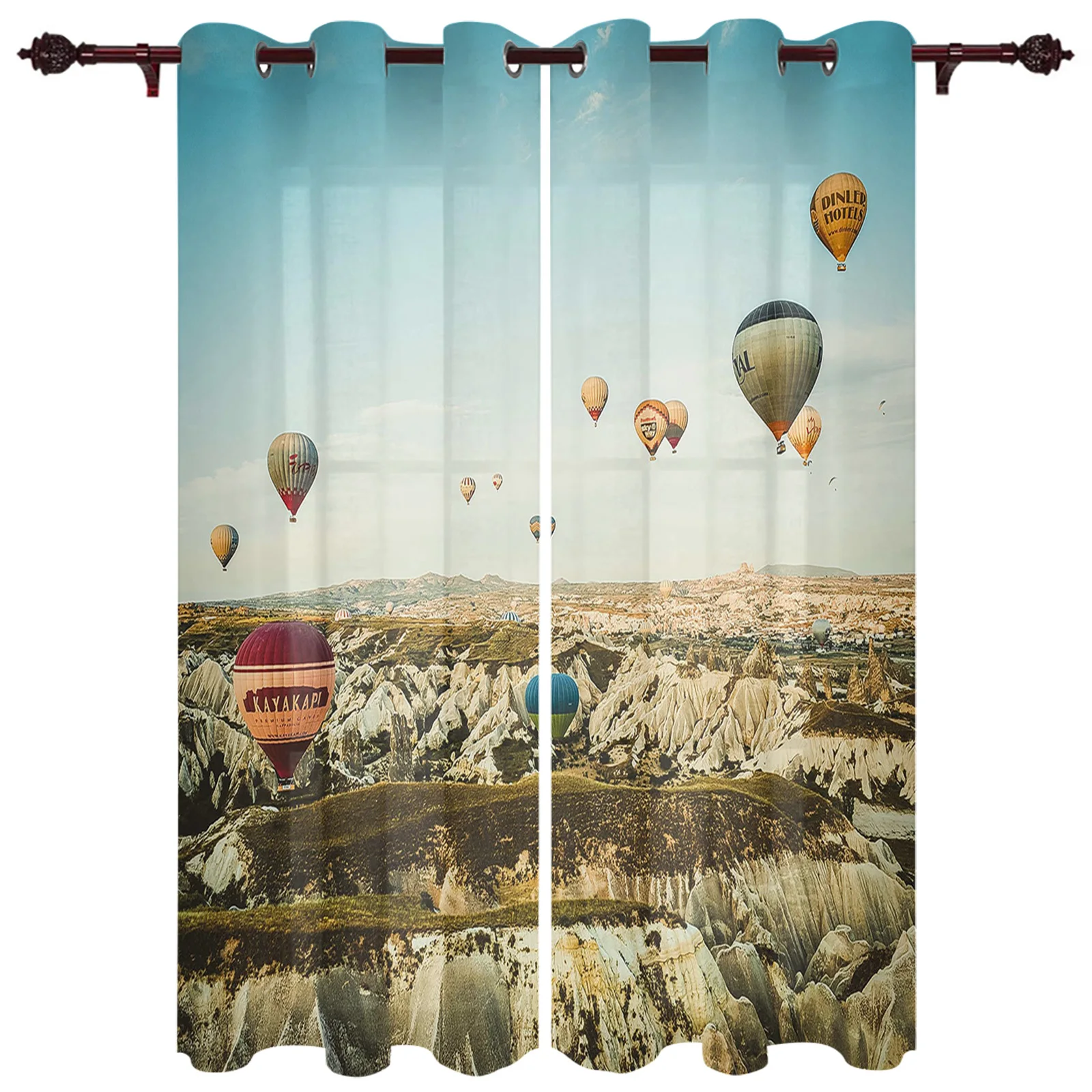 Luxury Home Curtains Canyon Hot Air Balloon Colorful For Windows Home Decoration