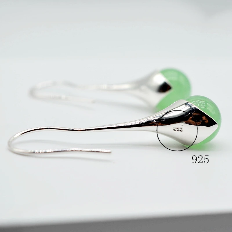 Women\'s Silver Earrings Green Jade Ball Pendant 925 Sterling Silver Jade Earrings Women\'s Long Earrings Mother Gifts