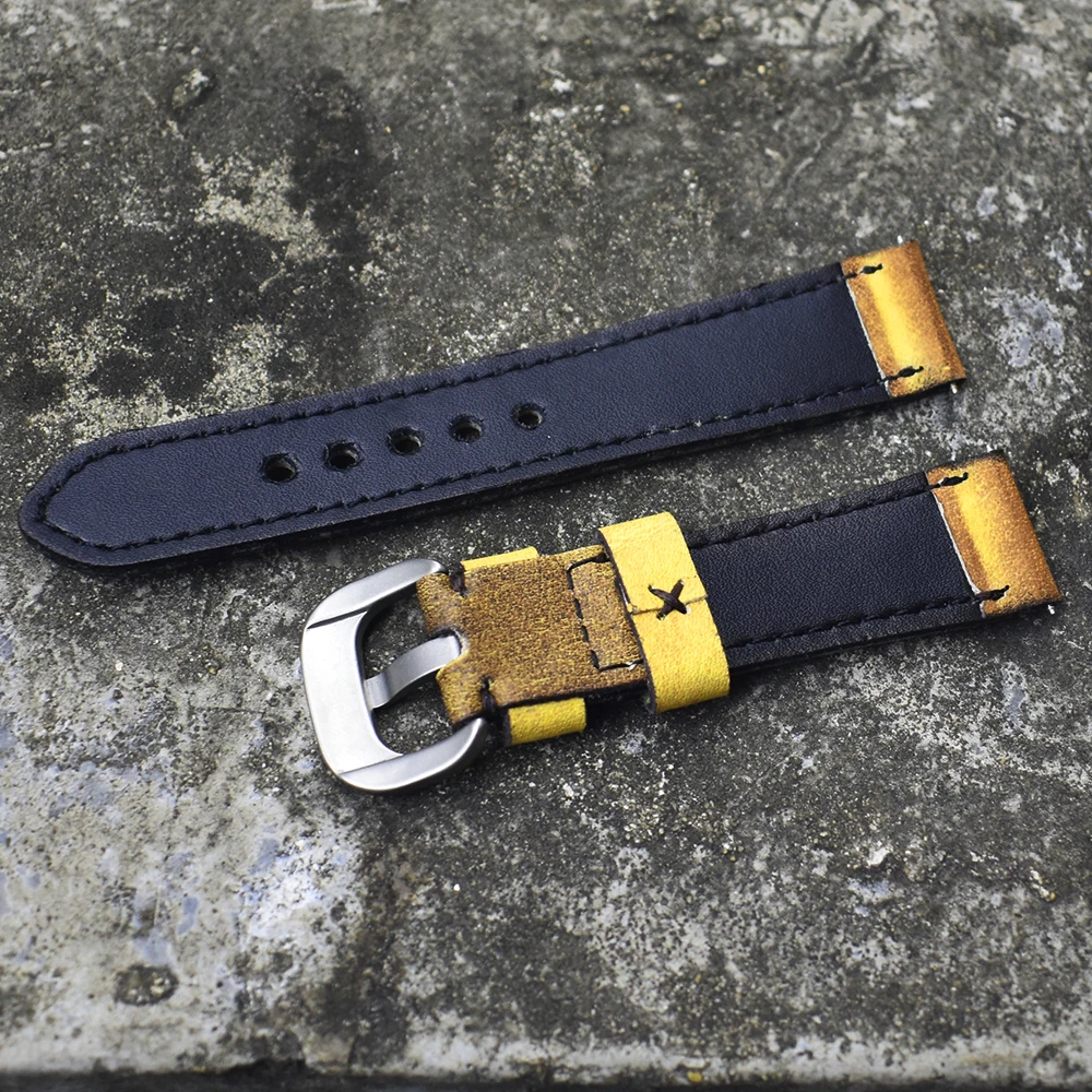 Retro Handmade Watchband 20mm 22mm 24mm Vintage Leather for Panerai Watch Band Strap Wrist Belt D Buckle