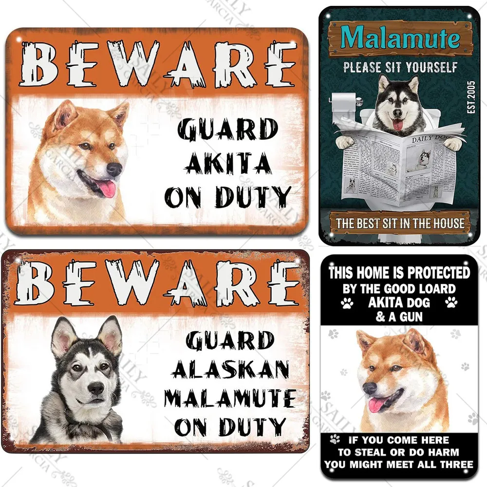 Metal Plates Home Decoration Accessories Alaskan Malamute Movie Poster Vintage Retro Decor Tin Sign Pet Dog Akita Wall Posters