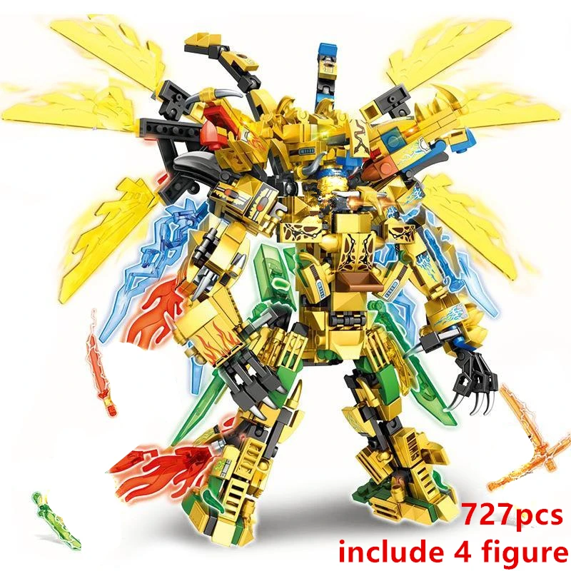 4 w 1 Golden Warrior Mechanical Mechas Robot Dragons Season 14 Klocki Klasyczne zestawy modelarskie Klocki Zestawy dla dzieci