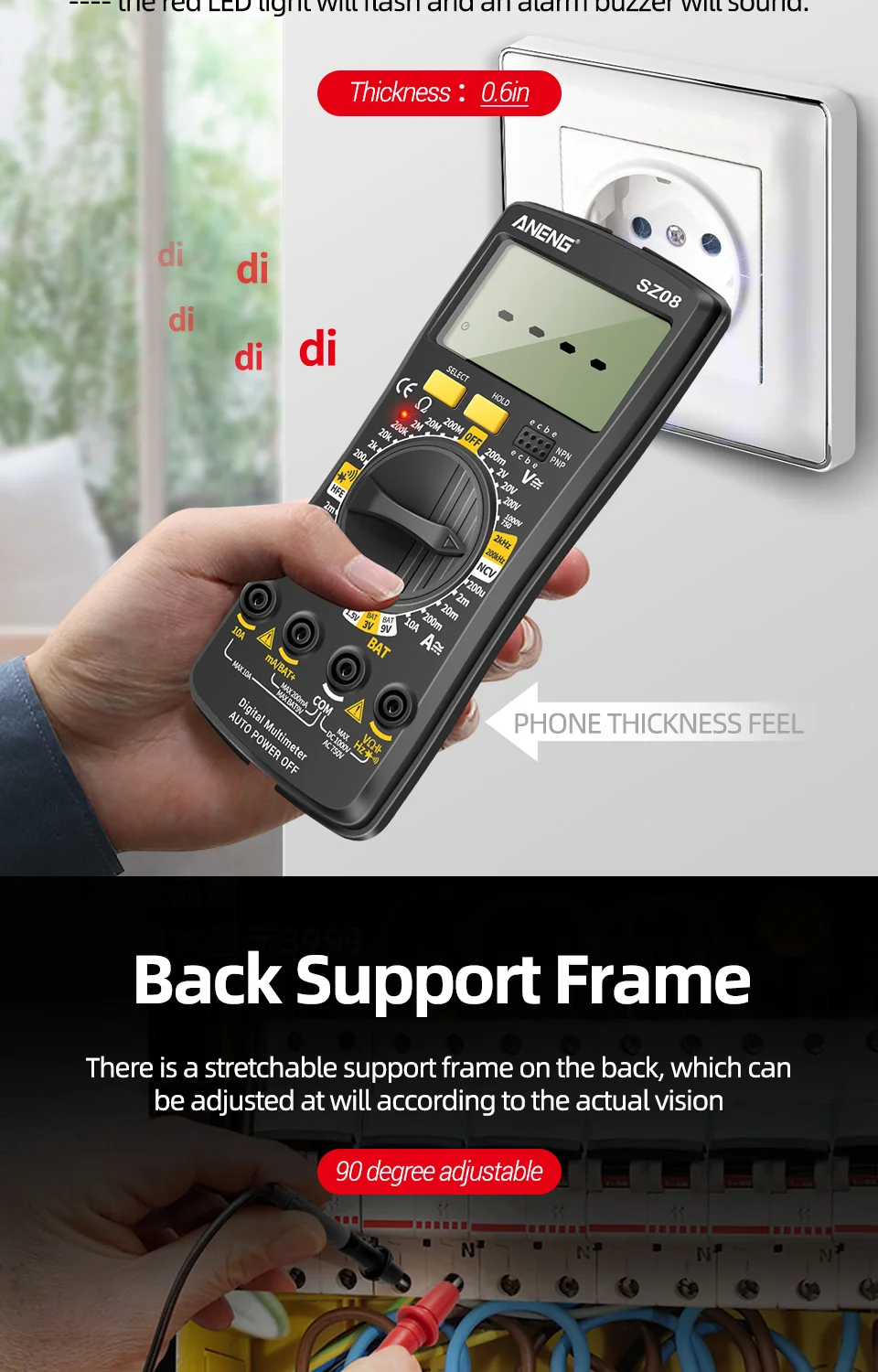Digitalmultimeter 0,6 Zoll Ultradünner Speichertester ANENG SZ08 Handgriff Auto Voltmeter Widerstand Berührungsloses Messwerkzeug – Detail 5