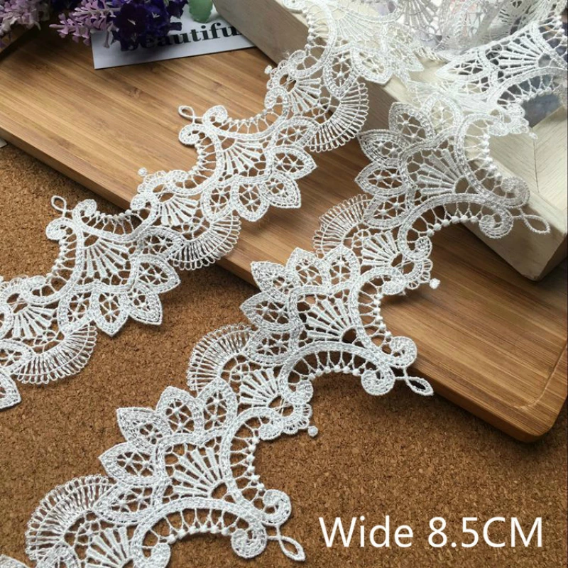 Prachtige 8.5 CM Breed Wit Wateroplosbare Tule Kant Geborduurde Linten Kraag Applique Trim Gordijnen Jurk DIY Naaibenodigdheden