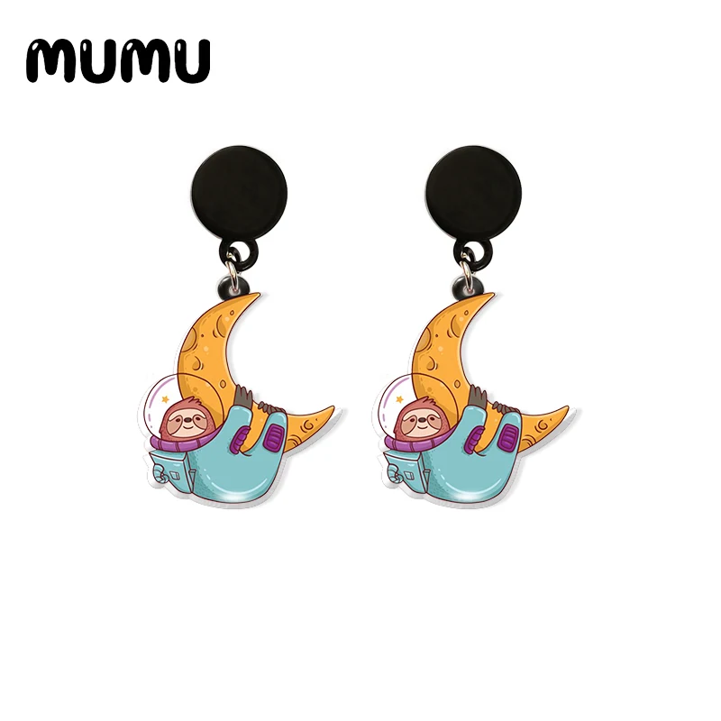 2020 New Cute Sloth Astronaut Drop Earring Animal Acrylic Earrings Resin Epoxy Handmade Jewelrys