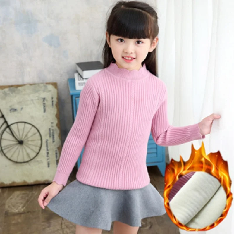 2021 Kids Winter Knit Pullover Sweater Apparel O-Neck For Girl Clothes Winter And Fall Children'S Costume Plush Blouse 14 Years