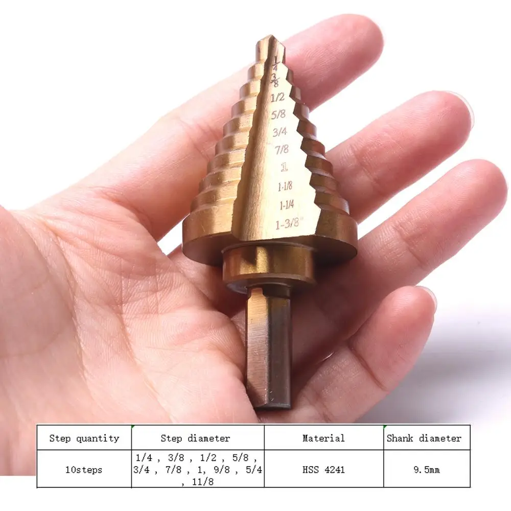 Brand New 1Pc 1/4 "Tot 1-3/8 Inch Driehoek Shank Titanium Coated Stap Boor Cone Boor hoge Snelheid Staal Stap Boor