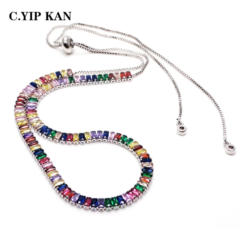 C.YIP KAN Costume jewelry multicolor stone necklace copper gold plated crystal adjustable necklace hot selling women jewelry