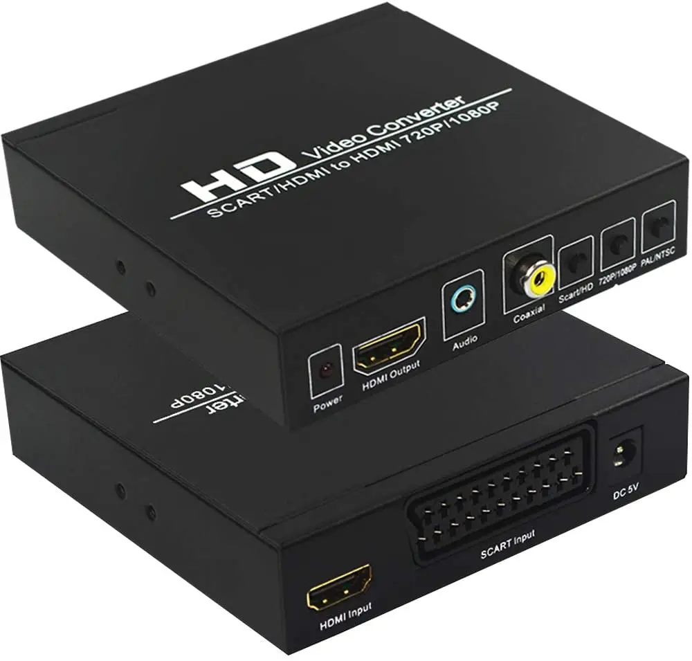 Conversor digital SCART HDMI para HDMI, conversor de vídeo de alta definição, em HD completo 1080P, com soquete adaptador EU/US para HDTV HD