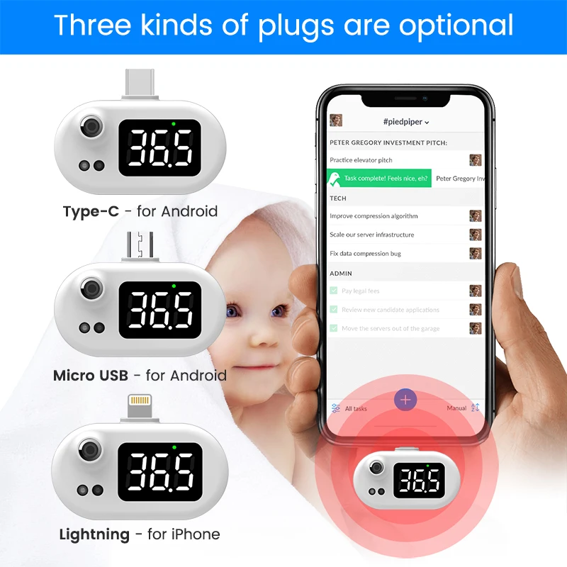 USB Smart Digital Infrared Thermometer New Portable Mini Thermometer for Iphone Android Type-C Digital Non-contact Thermometer